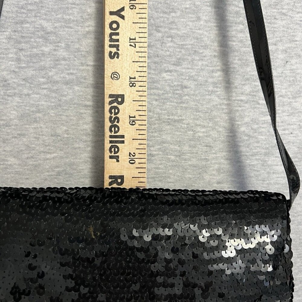 Vintage Frederico Leone Black Sequin Small Evening Bag Clutch Strap Holiday - Picture 11 of 11